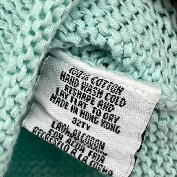 EILEEN FISHER Sweater M Cotton Tape Yarn Cardigan On Button Green HK VTG - Picture 11 of 16